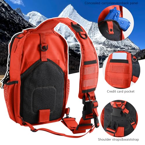 Rover Sling Pack Tactical Shoulder Sling Bag Backpack with Bottle Holder Crossbody Chest Bag, Orange - color: Orange