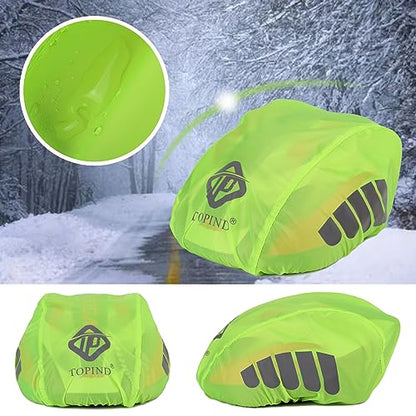TOPIND Bike Helmet Cover High Visibility Waterproof Cycling Helmet Rain Cover with Reflective Strip Dustproof Breathable Mountain Road Bicycle Helmet Snow Cover Ride Gear - color: Green, size: Medium