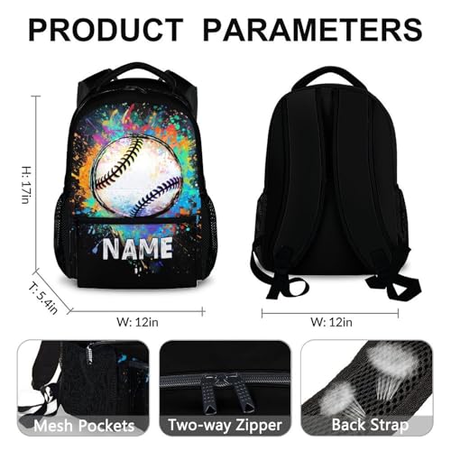 Boys School Backpack Personalized Kids Baseball Backpacks Bookbag Back to School Supplies, 17 Inches Custom Name Cool Sport Back Pack for Travel Camping Casual (Black) - color: Color 4-1