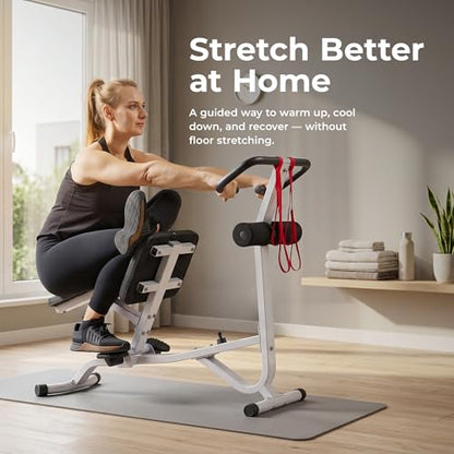 Sunny Health & Fitness Full Body Stretch Machine for Home Gym, Back Stretcher & Flexibility Trainer with Pivoting Seat, Foam Rollers, Safety Straps, Handlebar & SunnyFit App - color: Gray