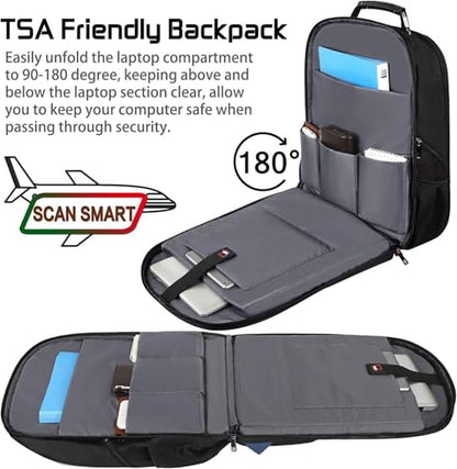 18.4 Laptop Backpack Men Women, 55L-60L Extra Large Laptops Backpack, TSA Friendly Flight Approved and RFID Anti-theft Pocket,Water Resistant Suiltable for Traveling - color: Black-blue, size: 18inch(21.5*16.3*9.9")