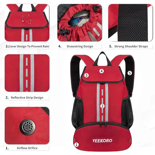 Soccer Backpack Multifunctional Sport Gym Bags with Dry-wet Separate & Shoe Compartment for Basketball Volleyball - color: Upgraded Red