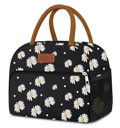 Coobiiya Lunch Bag Lunch Box for Women Men, Reusable Cute Lunchbag - Leakproof, Adult Insulated Lunch Box Tote with Large Capacity, Cooler Container for Work, Travel, Office (Black Daisy) - color: Black Daisy