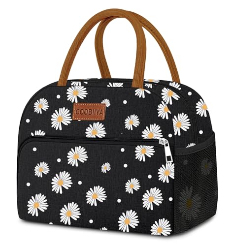 Coobiiya Lunch Bag Lunch Box for Women Men, Reusable Cute Lunchbag - Leakproof, Adult Insulated Lunch Box Tote with Large Capacity, Cooler Container for Work, Travel, Office (Black Daisy) - color: Black Daisy