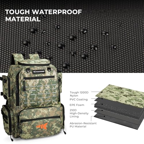 KastKing Bait Boss Fishing Tackle Backpack with Rod Holders-4 Tackle Boxes-Rain Cover,Storage for Fishing Gear - color: D: Dark Green Camouflage