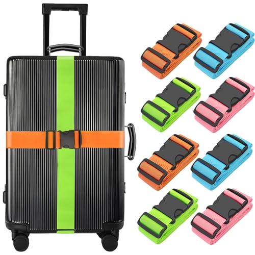BILIONE Luggage Straps, 79" Long Belts Keep Suitcase Secure While Traveling, TSA Approved Add a Bag Premium Accessory for Travel Bag Closure (Blue+Orange+Rose Pink+Green, 8Pcs) - color: Blue+Orange+Rose Pink+Green, size: 8Pcs