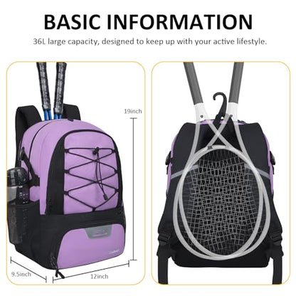 Goloni Tennis Backpack, Tennis Bag with Fence Hook & Ventilated Shoe Compartment, Holds 2 Tennis Rackets - color: Purple