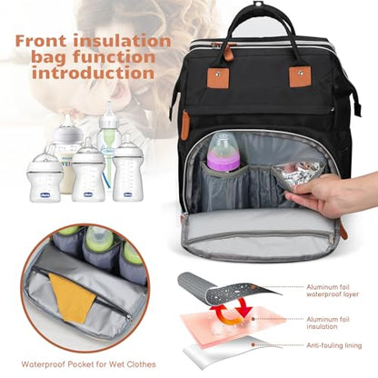 Diaper Bag Backpack for New Parents, Large Capacity Baby Travel Bag with Bottle Holders, Multiple Compartments (Black) - color: Black