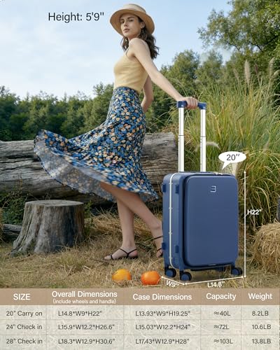 Hanke 20 Inch Top Opening Carry On Luggage with Cup Holder, Hard Shell Suitcase with Spinner Wheels, USB Ports, TSA Lock Aluminum Frame, Dry Wet Separation & Removable Divider, Interstellar Blue - color: Interstellar Blue, size: 20 Inch Pro