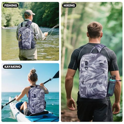 THKFISH IPX8 Waterproof Fishing Backpack with Rod Holder, Lightweight Fishing Sling Bag, Move Freely Fish Gifts for Men - color: Camo-sling Bag
