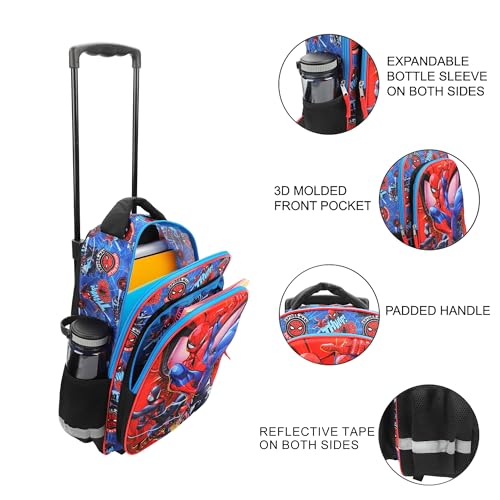 Bioworld Spider-Man Peter & Miles 16" Rolling Travel Backpack - color: Red, Blue & Black