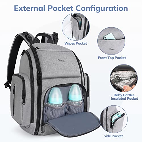 Mancro Diaper Bag Backpack, Large Multifunction Waterproof Travel Baby Changing Bag for Dad Mom with 4 Insulated Pockets and Stroller Straps, Maternity Baby Bag for Boys Girls, Grey - color: Austere Grey
