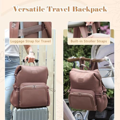 miss fong Diaper Bag Backpack - Baby Diaper Bag Neoprene Bag Large Capacity Neoprene Backpack with Diaper Changing Pad with 12 Pockets Pañaleras Para Bebe Baby Backpack for Mom & Dad -Mauve - color: Mauve