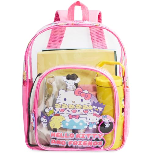 Get Trend Hello Kitty Sanrio Girls Clear Backpack, 17 inch Transparent School Bookbag, See Through Travel Bag with Straps, Kawaii Gifts for Girls (Pink Hello Kitty) - color: Pink Hello Kitty