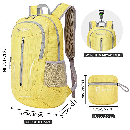 ZOMAKE 25L Ultra Lightweight Packable Backpack, Foldable Hiking Backpacks Water Resistant Small Folding Daypack for Travel(Yellow) - color: Yellow
