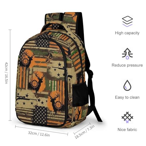 Carry On Anti Theft Laptop Backpack Fall Camouflage Camo American Flag Hunting Deer, Large Sturdy Travel Bag with Multi Compartments for Business Weekender Hiking - color: Pattern (348)