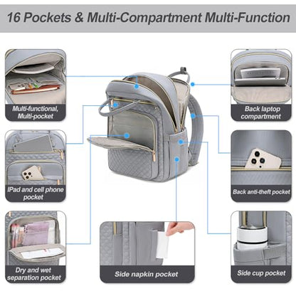 Tealari Laptop Backpack for Women,15.6 Inch Laptop Backpack for Work,Water Resistant Travel Backpack,College Bookbag with Wallet - color: Gray