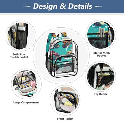 Monster Trucks Green Clear Backpack PVC Transparent Backpack Lightweight Book Bag Capacity Clear Bag for Boys Girls Kids - color: Slate Grey
