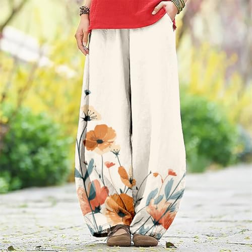 LOAIHA Women's Baggy Pants Elastic Waist Floral Wide Leg Yoga Sweatpants Harem Pant Lantern Trousers with Pockets - color: Boho10, size: Small