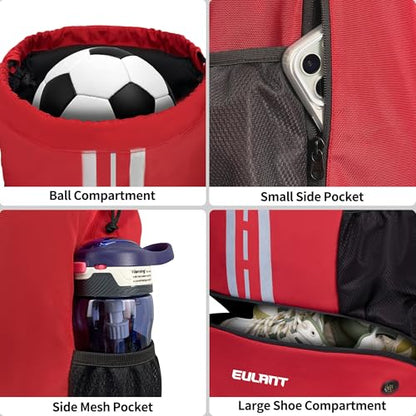 EULANT Soccer Backpack with Shoes Compartment, Waterproof Drawstring Bag for Sport Gym Swim Yoga Travel Football Volleyball - color: Upgraded Red