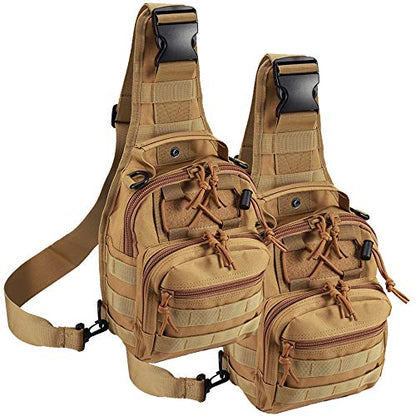 Tactical Shoulder Bag,1000D Outdoor Military Sling Daypack Backpack - color: 2 Pack Tan