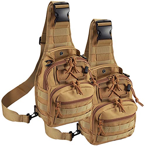 Tactical Shoulder Bag,1000D Outdoor Military Sling Daypack Backpack - color: 2 Pack Tan