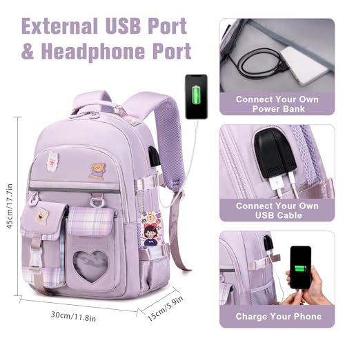 ACESAK Backpack for Girls - Bookbag Backpacks Schoolbag for Girls Kids Teen Women Casual Travel Daypacks - School Bag Elementary Middle School College Cute Backpack with Lunch Box (Purple) - color: Purple