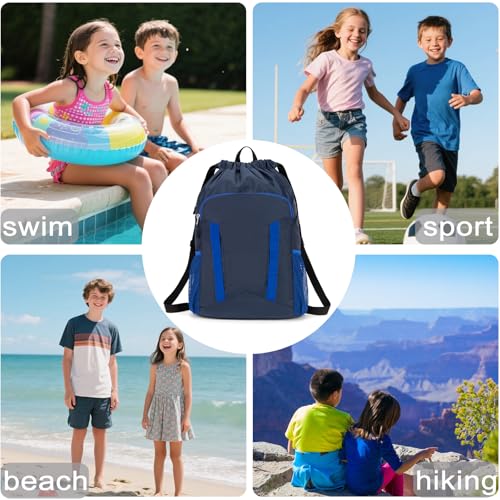 Drawstring Backpack Bag, Sport Gym Sackpack with Shoes Compartment - color: Dark Blue