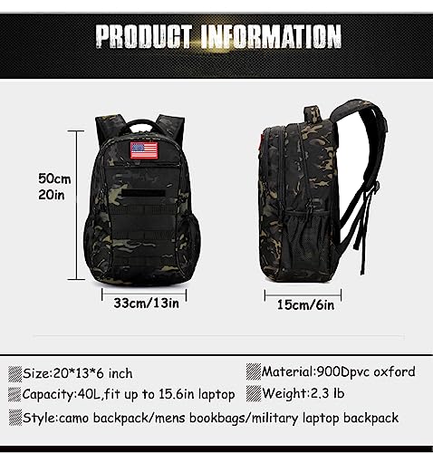 4land Camo Backpack for Boys,Army Boys Backpacks for Elementary Middle School Military,Camouflage Bookbag 40L - color: A-black Camo