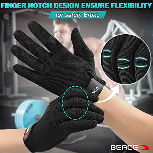 BEACE Full Finger Weight Lifting Gym Gloves with Anti-Slip Leather Palm for Workout Exercise Training Fitness and Bodybuilding for Men & Women - size: Large