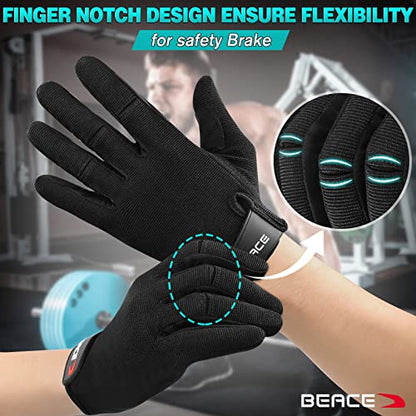 BEACE Full Finger Weight Lifting Gym Gloves with Anti-Slip Leather Palm for Workout Exercise Training Fitness and Bodybuilding for Men & Women - size: Large