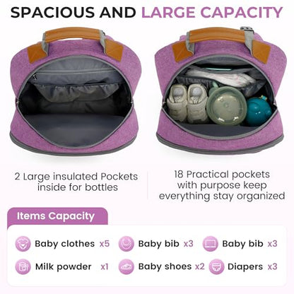 Diaper Bag Backpack, Large Baby Nappy Bags with Portable Changing Pad for Boys and GirlsMultifunction Travel Baby Bag for Moms Dads, Shower Gifts Waterproof and Stylish，Purple - color: Purple 1