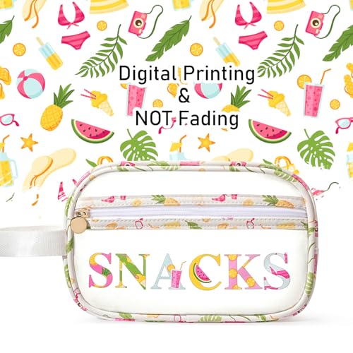 COSHAYSOO Clear SNACKS Bags Travel Pouch for Women Girls Cute Summer Beach Vacation Pool Lake Day Must Have Essentials, Teens Camp Gym Sports Park Trip Accessories Gift Bag Stuffers - color: Beige SNACKS