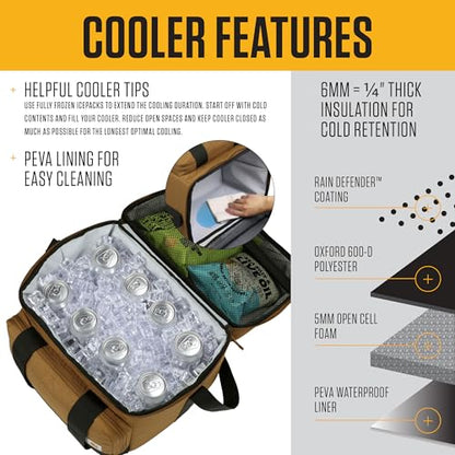 Carhartt Insulated Two Compartment Cooler, Durable Water Repellent Material W/Front Zippered Pocket for Camping, Beach & Travel - color: Carhartt Brown, style: 24 Can