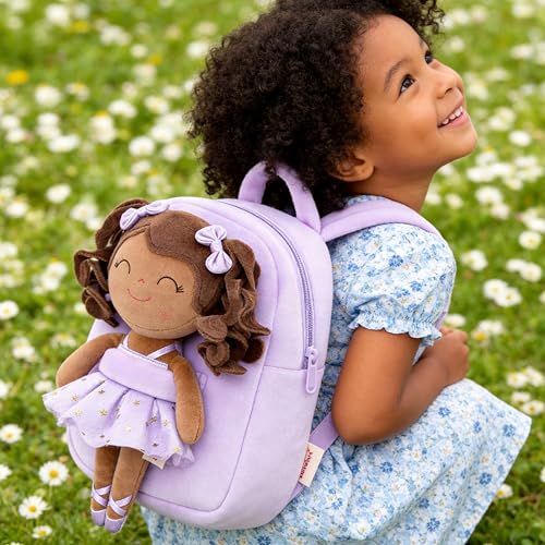 Gloveleya Toddler Backpack Baby Ballerina Girl Gifts Plush Curly Hair Ballet Backpack - Black Purple 9 inches - color: A02 Black Purple Backpack, size: 9 inches