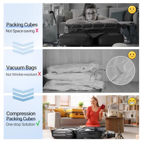 OlarHike 10 Set Compression Packing Cubes for Travel Essentials,Compressible Expandable Space Saver Bags for Organizing Clothes,Luggage Suitcase Garment Bags with Over 1000 pcs Mesh Holes(Black) - color: Black