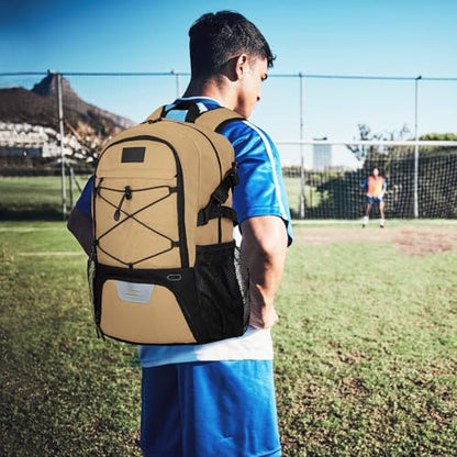 Goloni Soccer Backpack,Basketball Backpack with Ball Compartment & Shoe Compartment,Backpack for Basketball,Soccer - color: Khaki