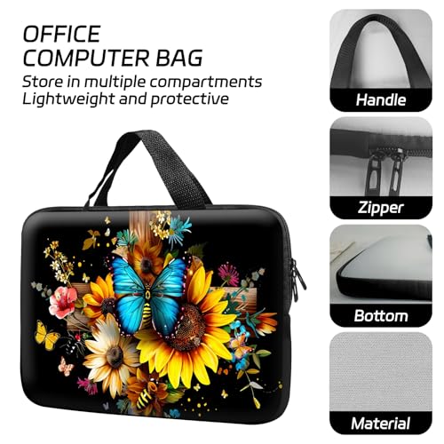 14 15 15.4 15.6 inch Laptop Handle Bag Computer Bag, Pouch Holder Notebook Sleeve Cover Soft Case Compatible for Dell,Lenovo,Toshiba HP, Asus Notebook-Blue Butterfly on Flowers - color: Blue Butterfly on Flowers