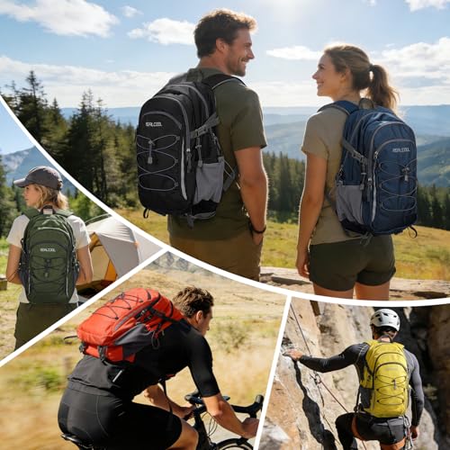 RealCool 30L Lightweight Hiking Backpack, Waterproof Daypack for Camping | 210D tear-resistant nylon, breathable shoulder and back panel, Multi-Compartment,hydration system,reflective strip,bungee net - color: Black, size: 30L