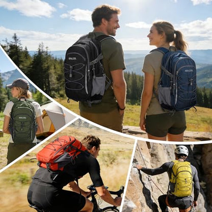 RealCool 30L Lightweight Hiking Backpack, Waterproof Daypack for Camping | 210D tear-resistant nylon, breathable shoulder and back panel, Multi-Compartment,hydration system,reflective strip,bungee net - color: Black, size: 30L