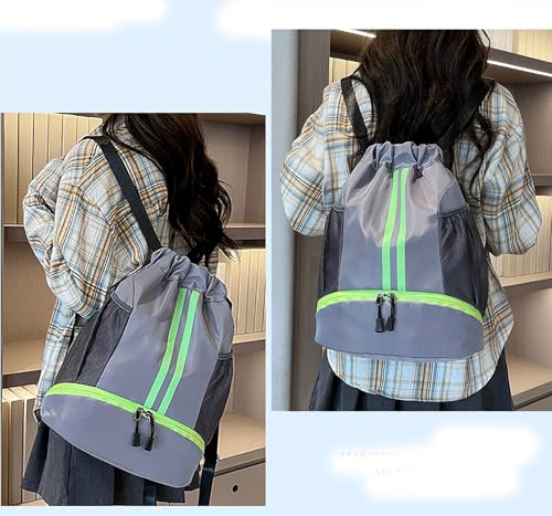 Drawstring Backpack with Shoe Compartment,Water Resistant Sports Gym Bag,String Bag for Men Women,Soccer,Basketball - color: Grey