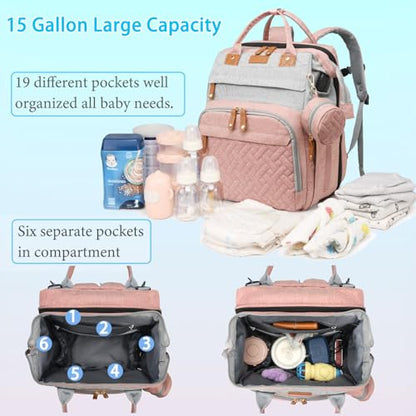 Jeryswet Baby Diaper Bags with Changing Station, Waterproof Large Capacity Diaper Bag Backpack for Moms Dads with USB Charging Port and Stroller Straps, Baby Shower Gifts, Pink-Grey - color: Grey-pink