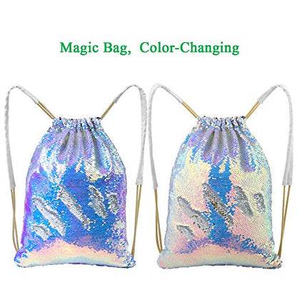 MHJY Sparkly Drawstring Backpack Mermaid Sequin Dance Bag Sports Gym Beach Swim Backpack Birthday Easter Gift Bag | Dance Bag - color: Mermaid Purple/Silver