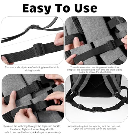 2Pcs Backpack Chest Straps, Black Adjustable Add Chest Strap to Backpack, Heavy Duty Elastic Chests Belt with Quick Release Buckle Clip, Comfortable Fit for Hiking, Camping, and Travel