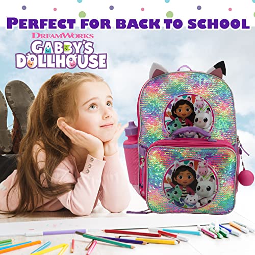 AI ACCESSORY INNOVATIONS Gabby’s Doll House 4 Piece Backpack Set, Flip Sequin 16" School Bag for Girls with Front Zip Pocket, Pink - color: Gabby
