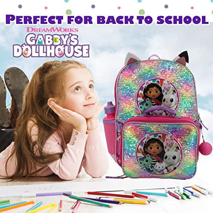 AI ACCESSORY INNOVATIONS Gabby’s Doll House 4 Piece Backpack Set, Flip Sequin 16" School Bag for Girls with Front Zip Pocket, Pink - color: Gabby