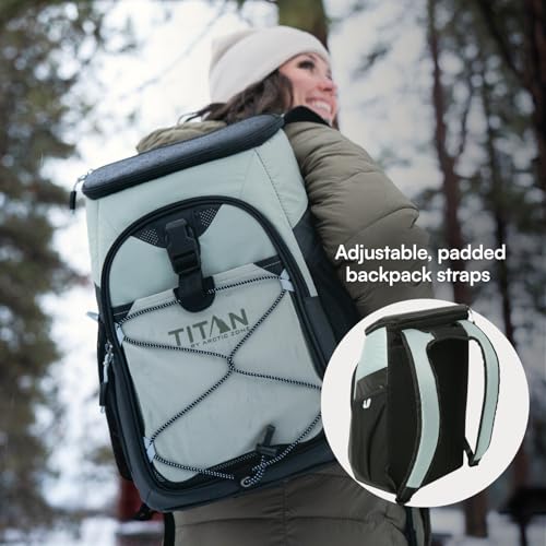 Titan by Arctic Zone Backpack Cooler, Insulated Soft Sided Bag with Leak Proof Lining and Padded Straps, for Lunch, Picnic, and Travel, 24 Can Capacity - color: Seagrass