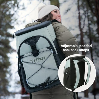 Titan by Arctic Zone Backpack Cooler, Insulated Soft Sided Bag with Leak Proof Lining and Padded Straps, for Lunch, Picnic, and Travel, 24 Can Capacity - color: Seagrass