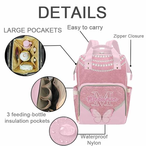 MyPupSocks Custom Butterfly Diaper Bag Backpack for Mom Daughter Granddaughter - Personalized Nappy Mommy Bag Backpack Diaper Bag in Pink with Name - color: Style 8