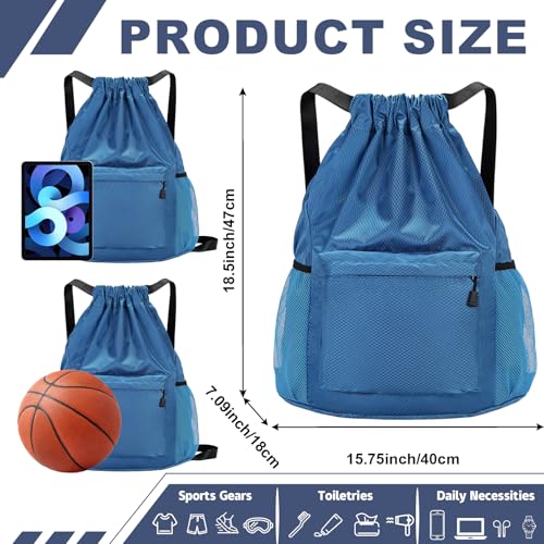 Tygelluis Drawstring Backpack, Waterproof Gym Bag with Water Bottle Pocket for Women Men, Pull String Sport Bag for Swim, Soccer and Basketball,Blue - color: Blue1